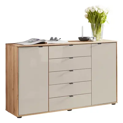WIEMANN Kombikommode "Cardiff Sideboard, Wäscheschrank, teilmassiv Bianco-Eiche, Schubladen" Kommode 141x86x43 cm, braun, mit Dä