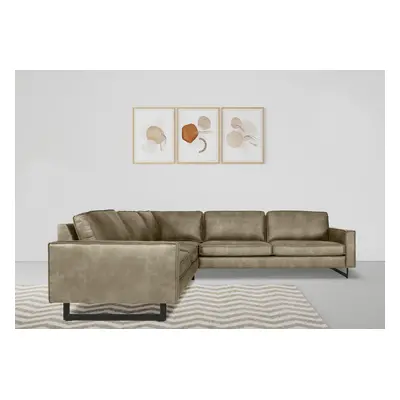 GOODproduct Ecksofa "Pinto, XXL, 250/290 cm, langer Schenkel, Ottomane" Cord, Chenille, Lederoptik, mit Keder, Metallfüsse, Well