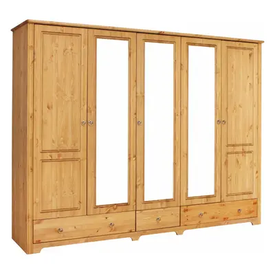GOODproduct Kleiderschrank "Hugo" 3 Breiten: 106/200/245 cm H/T ca. 190/58 cm, aus massiver Kiefer im Landhausstil, mit Spiegel
