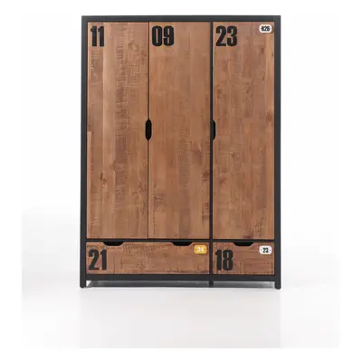Vipack Kleiderschrank "Alex, Fronten massiv Kiefer in Hobel-Optik, Dekor Ziffern" H/T ca. x200x55cm, Rahmen schwarz, wahlweise 2