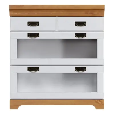 GOODproduct Unterschrank "Rügen" Breite 80 cm, Kiefer massiv, Schubkästen mit Glaseinsatz