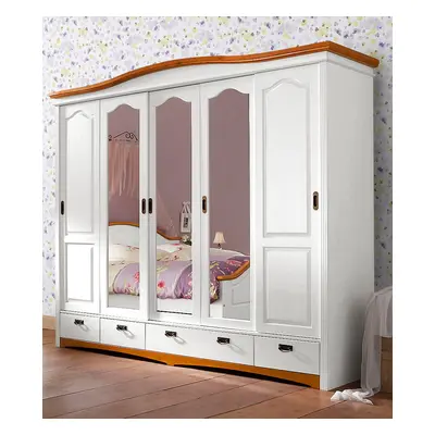 GOODproduct Schiebetürenschrank "Konrad, Landhausstil, rustikal, mit Schubladen + Spiegel, Kassetten" massive Kiefer, FSC-zertif