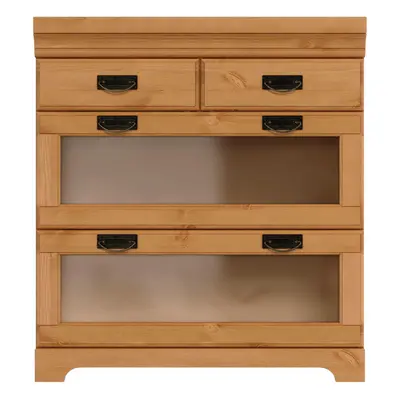 GOODproduct Unterschrank "Rügen" Breite 80 cm, Kiefer massiv, Schubkästen mit Glaseinsatz