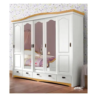 GOODproduct Schiebetürenschrank "Konrad, Landhausstil, rustikal, mit Schubladen + Spiegel, Kassetten" massive Kiefer, FSC-zertif