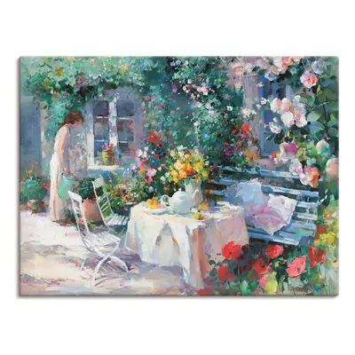 Artland Leinwandbild "Teezeit im Garten" Garten 1 Stk. tlg. auf Holzrahmen gespannt