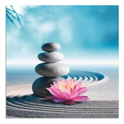 Artland Leinwandbild "Sand, Lilie und Spa-Steine in Zen-Garten" Zen 1 Stk. tlg. auf Holzrahmen gespannt