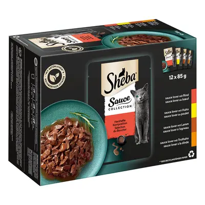 Multipack Sheba Varietäten Frischebeutel 12 x 85 g - Sauce Collection (Rind; Huhn; Lamm; Truthahn)