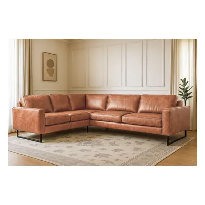 GOODproduct Ecksofa "Pinto, XXL, 250/290 cm, langer Schenkel, Ottomane" Cord, Chenille, Lederoptik, mit Keder, Metallfüsse, Well