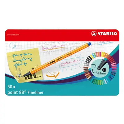 Stabilo Fineliner Point 88, Strichbreite 0,4 mm, 50 Stück, im Metalletui