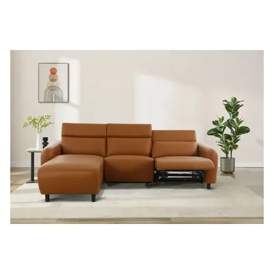GOODproduct Ecksofa "SKAANE Lederoptik, L-Form, 274 cm, manuelle/elektrische Relaxfunktion," rundes Design, Kopfteilverstellung,