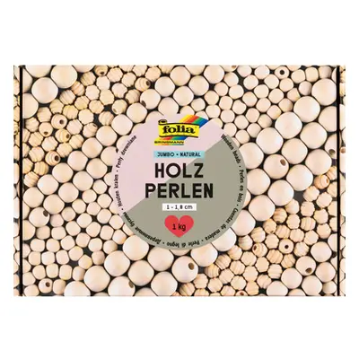 FOLIA Holzperlen natural 1000g 22991 Jumbo Pack, 1-1.8 cm