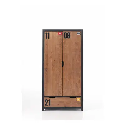 Vipack Kleiderschrank "Alex, Fronten massiv Kiefer in Hobel-Optik, Dekor Ziffern" H/T ca. x200x55cm, Rahmen schwarz, wahlweise 2