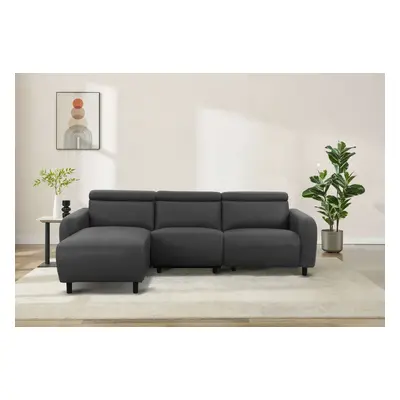 GOODproduct Ecksofa "SKAANE Lederoptik, L-Form, 274 cm, manuelle/elektrische Relaxfunktion," rundes Design, Kopfteilverstellung,