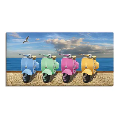 Artland Leinwandbild "Vespa-Roller in bunten Farben" Motorräder & Roller 1 Stk. tlg. auf Holzrahmen gespannt