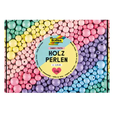 FOLIA Holzperlen Pastel 1000g 22993 Jumbo Pack, 1-1.8cm