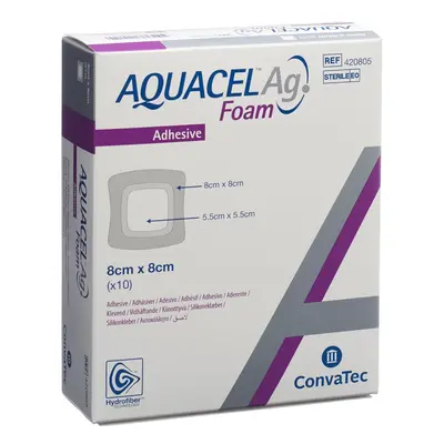 Aquacel Ag Foam Schaumverband adhäsiv 8x8cm 10 Stk