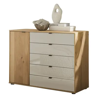 WIEMANN Kombikommode "Cardiff Sideboard, Wäscheschrank, teilmassiv Bianco-Eiche, Schubladen" Kommode 120x86x43 cm, braun, mit Dä