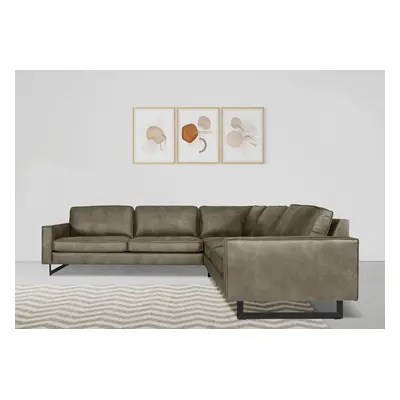 Home affaire Ecksofa "Pinto, XXL, 250/290 cm, langer Schenkel, Ottomane" Cord, Chenille, Lederoptik, mit Keder, Metallfüsse, Wel