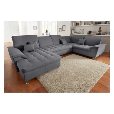 DOMO collection "Franzi optional mit Bettfunktion, Bettkasten & Kopfteilverstellung" XXL-Sofa, Recamiere links, dunkelgrau, B/T: