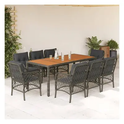 VidaXL 9-tlg. Garten-Essgruppe mit Kissen Grau Poly Rattan