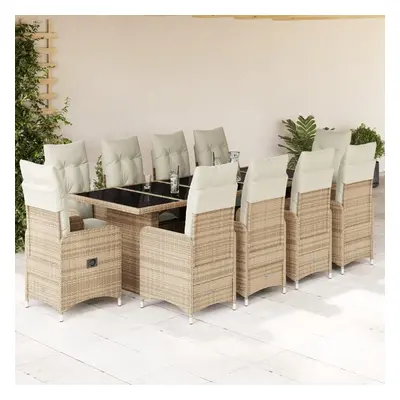 VidaXL 11-tlg. Garten-Bistro-Set mit Kissen Beige Poly Rattan