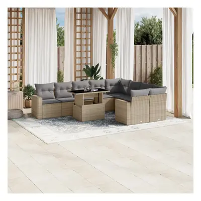 VidaXL 10-tlg. Garten-Sofagarnitur mit Kissen Beige Poly Rattan