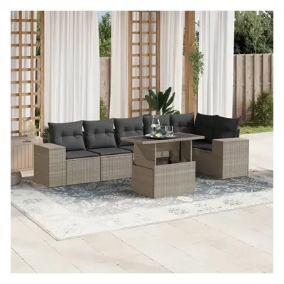 VidaXL 7-tlg. Garten-Sofagarnitur mit Kissen Hellgrau Poly Rattan