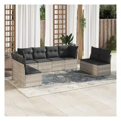 VidaXL 8-tlg. Garten-Sofagarnitur mit Kissen Hellgrau Poly Rattan