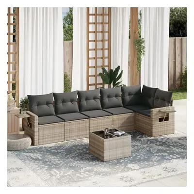 VidaXL 7-tlg. Garten-Sofagarnitur mit Kissen Hellgrau Poly Rattan