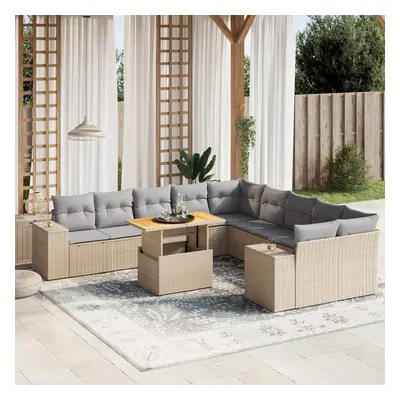 VidaXL 11-tlg. Garten-Sofagarnitur mit Kissen Beige Poly Rattan