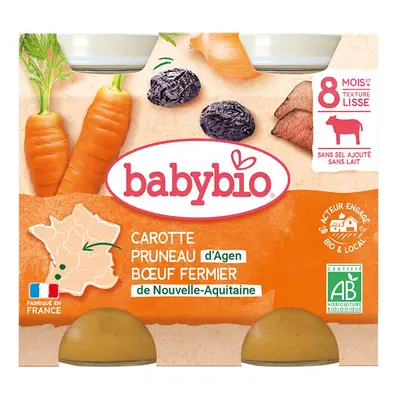 Babybio Menü Karotte, Pflaume aus Agen, Rindfleisch vom Bauernhof aus Nouvelle-Aquitaine