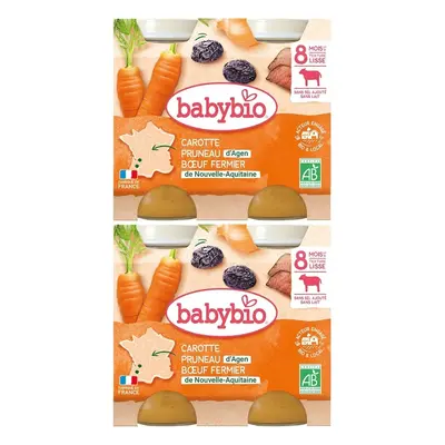Babybio Menü Karotte, Pflaume aus Agen, Rindfleisch vom Bauernhof aus Nouvelle-Aquitaine