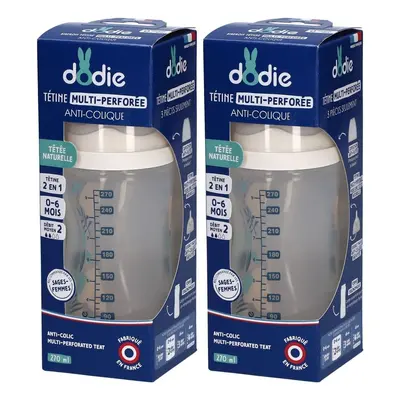 Dodie Flasche Sauger Multi-Perforiert Anti-Colic Blau +3M 270 ML