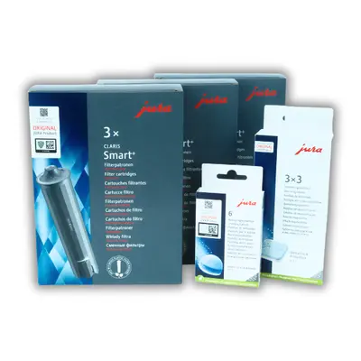 Jura Dreierpack Claris Smart + inkl. Pflegeset Mini (9 Filter + Reinigungstabletten und Entkalku