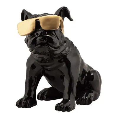Handgefertigte Design Skulptur „Bulldogge mit goldener Sonnenbrille“ x cm