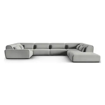 Grosses 8-Sitzer Design Panorama Sofa „Lina“, Samtbezug Grau