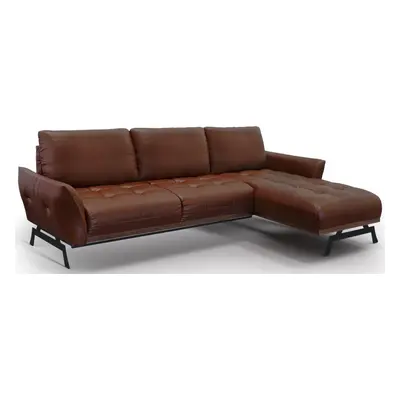 4-Sitzer Echtleder Designer Ecksofa „Olivier“ mit Bettfunktion, Braun