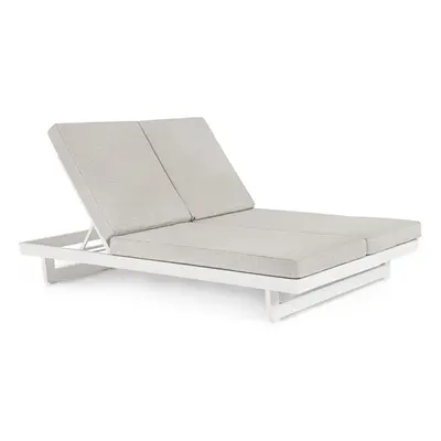 Premium Outdoor Doppelliege „Infinity" - Weiss/Hellgrau