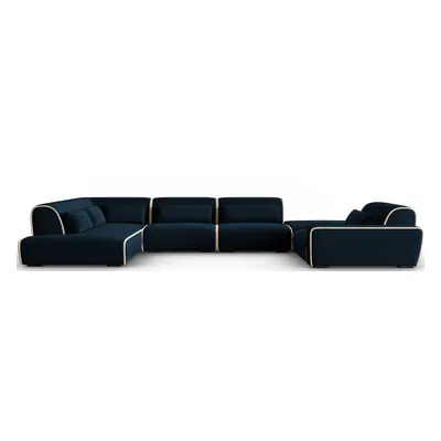 Grosses 7-Sitzer Design Panorama Sofa „Lina“, Samtbezug Königsblau/Light Beige