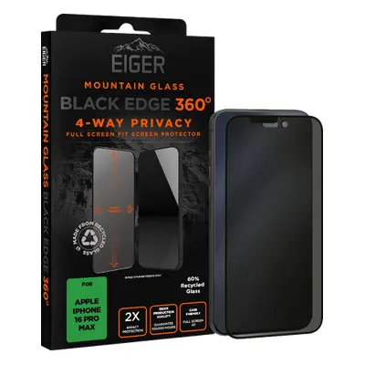 Eiger iPhone 16 Pro Max Black Edge 360 Display-Schutzglas Privacy