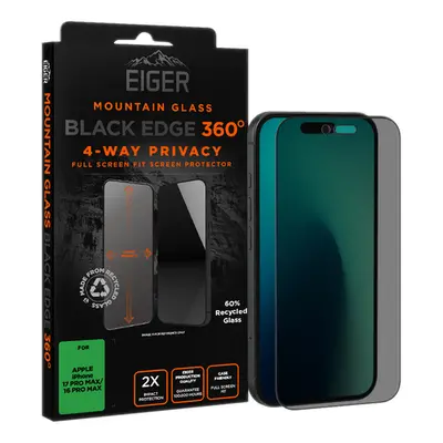 Eiger iPhone 17 Pro Max/16 Pro Max Black Edge 360 Display-Schutzglas Privacy