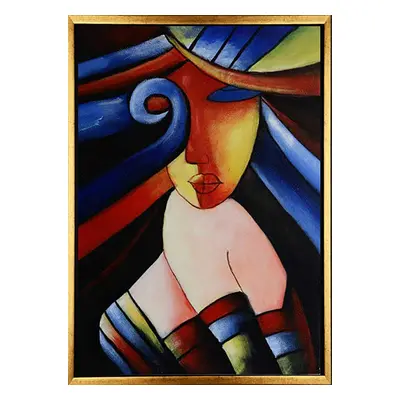 Handgemaltes Ölgemälde (Portraits) - "Blue Lady" (mit goldenem Rahmen)