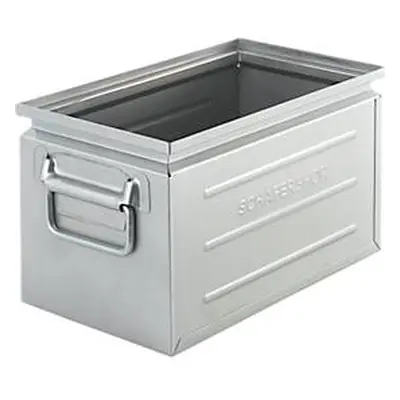 Schäfer Shop Select Stapelbox, Volumen 13,4 l, 80 kg, Faltgriffe, L 379 x B 207 x H 200 mm, Stahlblech, galvanisch verzinkt