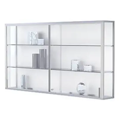 Wandvitrine, einhängend, 2 verstellbare Glasböden, abschliessbare Schiebetüren, ESG-Sicherheitsglas, B 1500 x T 200 x H 800 mm