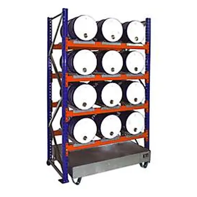 Fassregal BAUER 3006, Grundregal, Auffangwanne 200 l, 4 Ebenen, B 1510 x T 800 x H 2500 mm