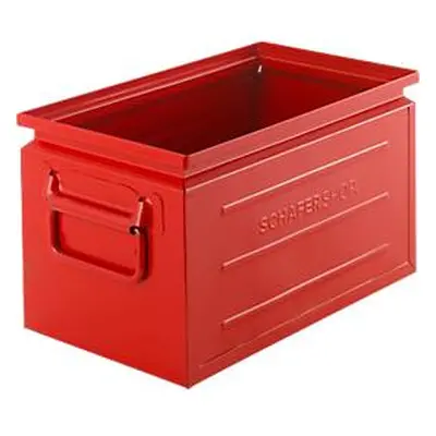Schäfer Shop Select Stapelbox, Volumen 13,4 l, 80 kg, Faltgriffe, L 379 x B 207 x H 200 mm, Stahlblech, rot RAL 3000