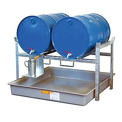 Fassregal Typ 800 Variante 1 CEMO, mit Fassauflage und Auffangwanne, für 2 x 200-L-Fässer, B 1410 x H 840 x T 1280 mm