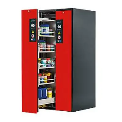 Gefahrstoffschrank Asecos V-LINE, Typ 90, 2 Vertikalauszügen, Anthrazitgrau/Verkehrsrot
