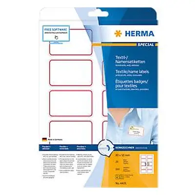 Namens- und Textiletiketten Herma, A4, 80 x 50 mm, selbstklebend, roter Rand, 200 Stück