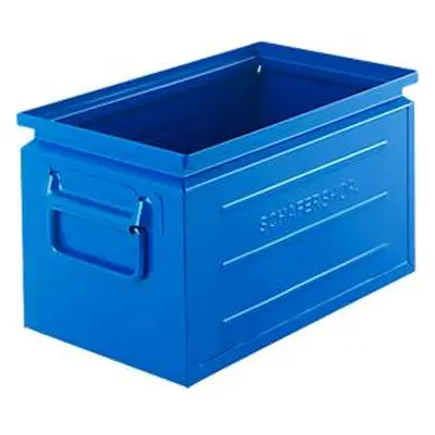 Schäfer Shop Select Stapelbox, Volumen 13,4 l, 80 kg, Faltgriffe, L 379 x B 207 x H 200 mm, Stahlblech, blau RAL 5015